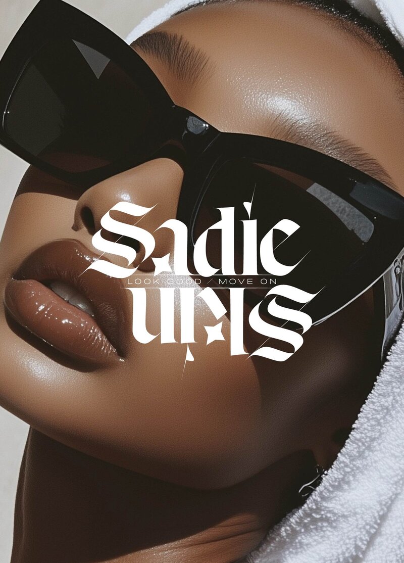 black woman in sunglasses with sadie skin logo