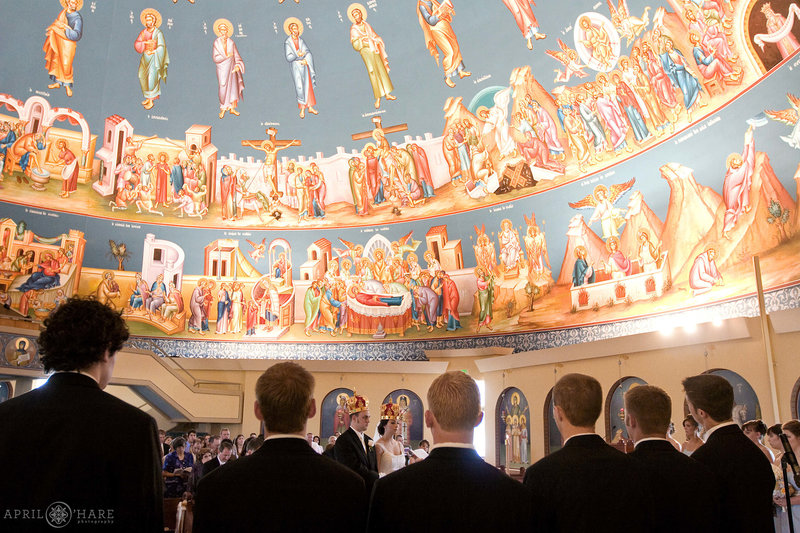 Assumption of the Theotokos Wedding Photo during ceremony