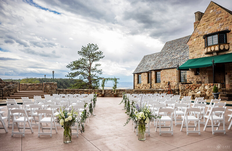 Outdoor Wedding Chairs Set up for a Courtyard Wedding Ceremony at Cherokee Ranch & Castle