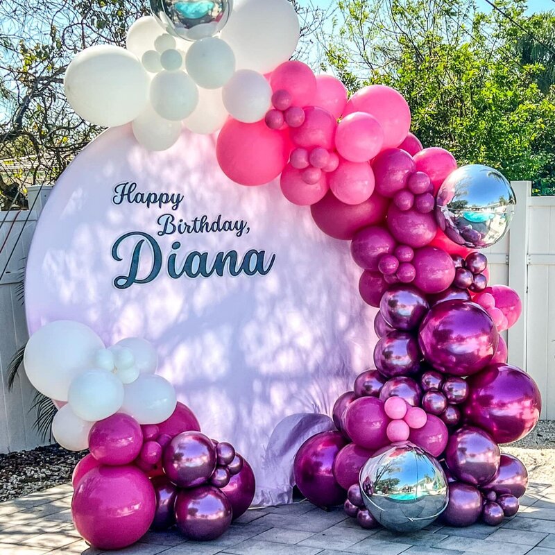 pink, fuschia balloons with backdrop Tampa