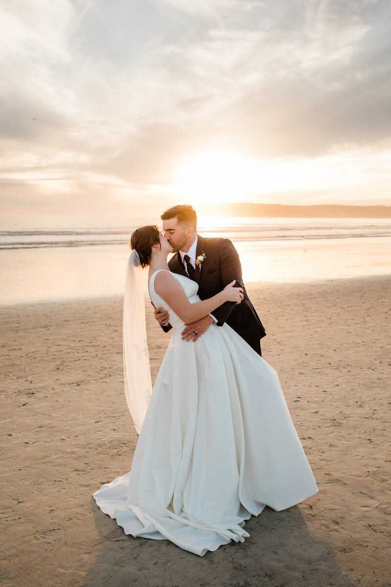 bride and groom at Coronado Beach elopement