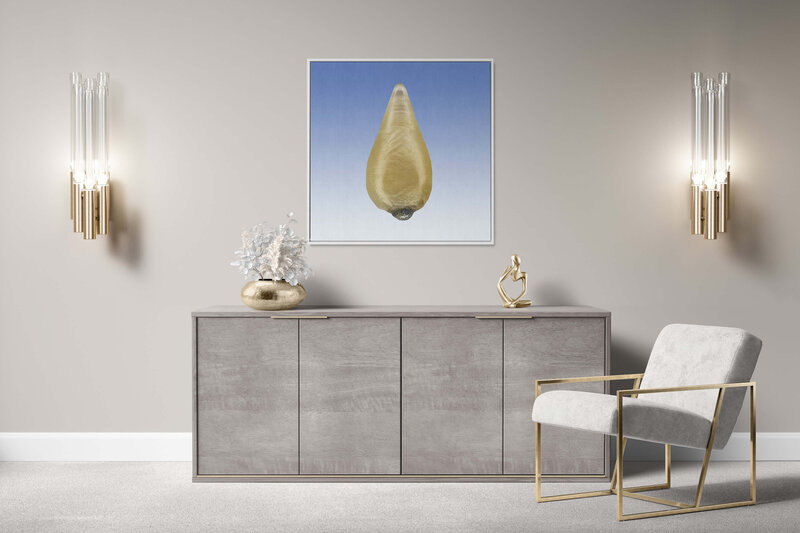 Fine Art Canvas with a white frame featuring Project Stardust micrometeorite NMM 3162 for luxury interior design