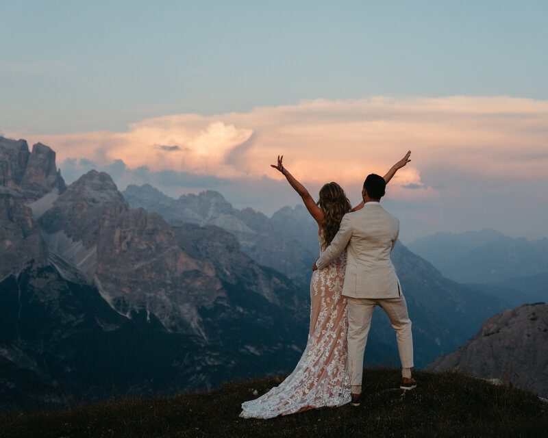 Sunrise views from Cadini di Misurina when you elope there with a helicopter