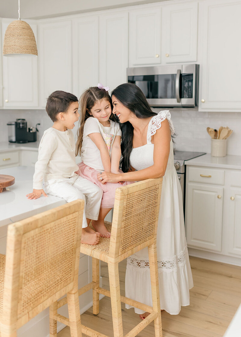 Mom with kids in kitchen