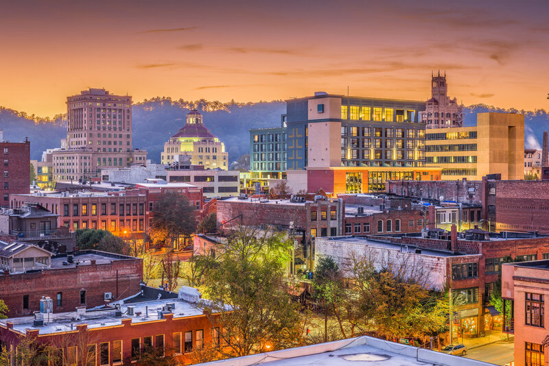 Downtown Asheville at sunset
