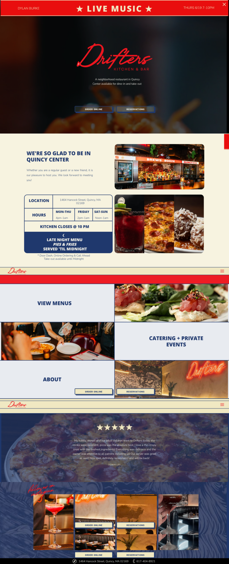 Drifter's Kitchen and Bar Home Page Web Design