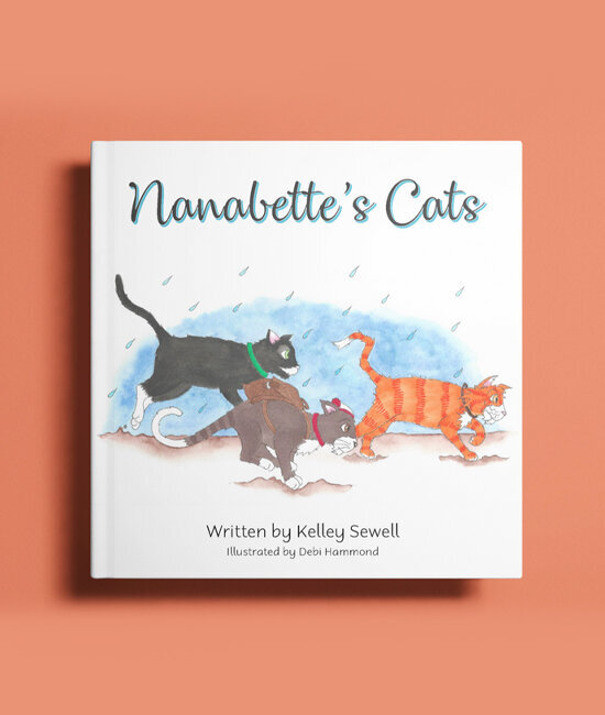 Nanabette's Cats Book Cover -  Three cats running through the rain