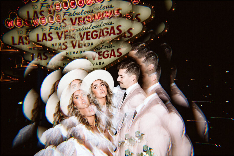 bride and groom in front of  Las Vegas