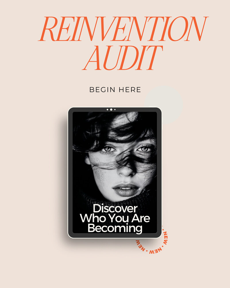 Digital tablet showing dramatic black and white portrait of a woman with wind-blown hair, representing brand reinvention for creatives and founders