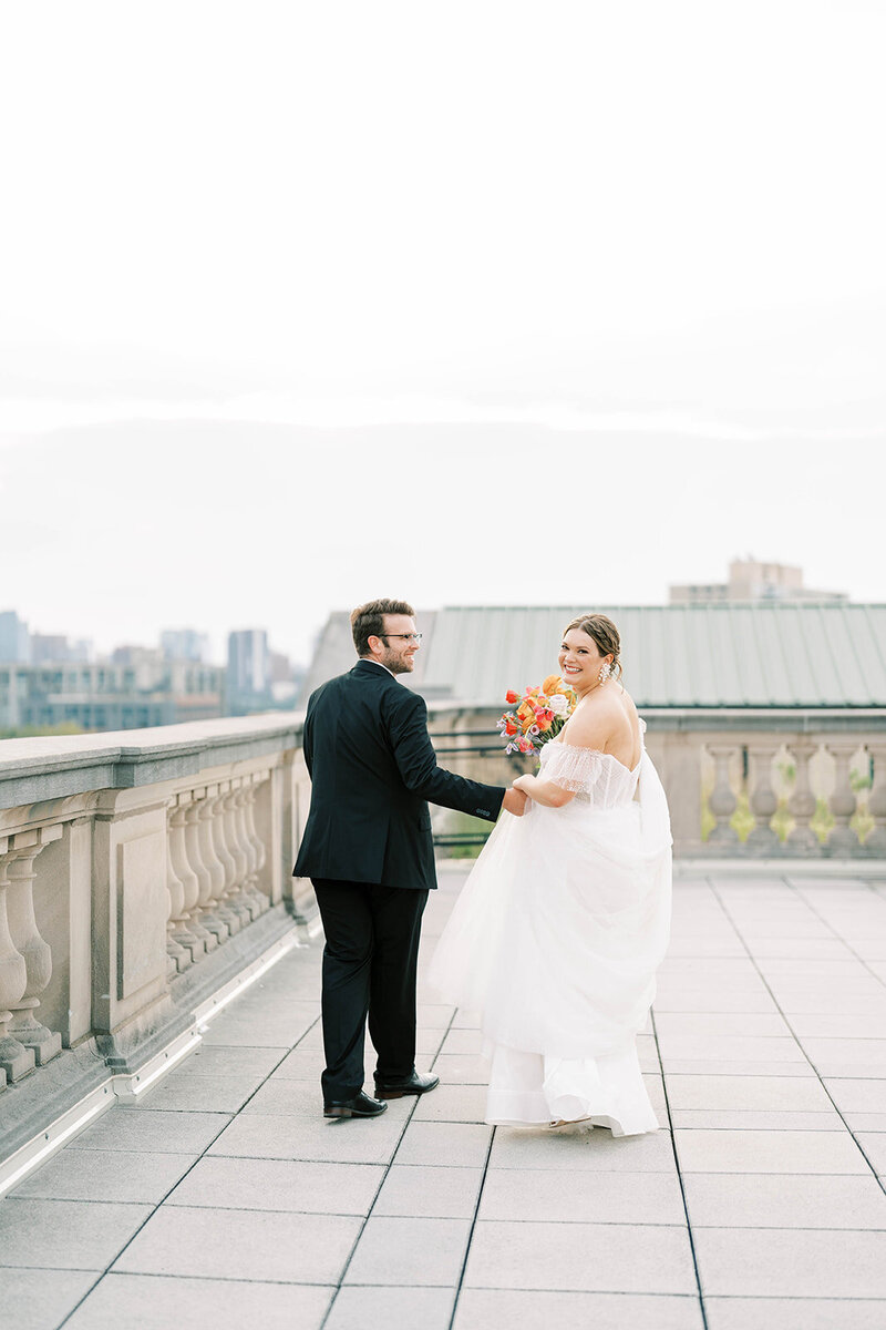 Contemporary, artful, and colorful fall wedding at a Historic Library with a Roof Terrace Overlooking the City with Shannon Wellington wedding planner and designer | The Free Library of Philadelphia | Philadelphia PA | Denise Marie Photography | Editorial Wedding Photographer based in Philadelphia PA