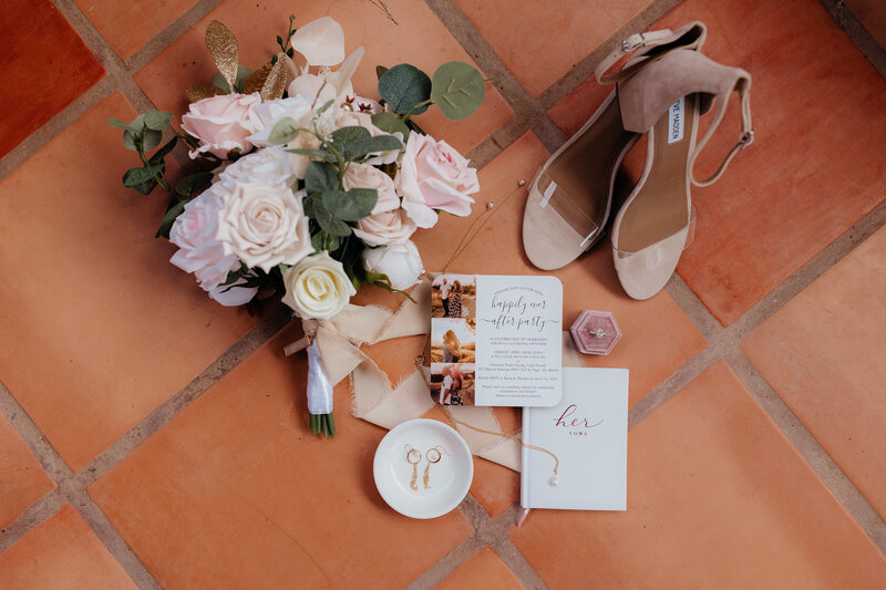 Arizona wedding photographer captures detail shots of the brides accesories and the invitiation
