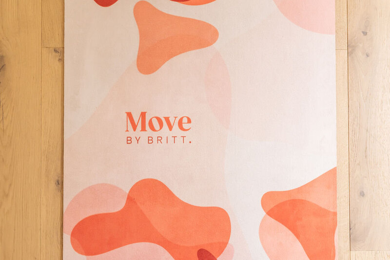 Peach design on yoga mat detail up close