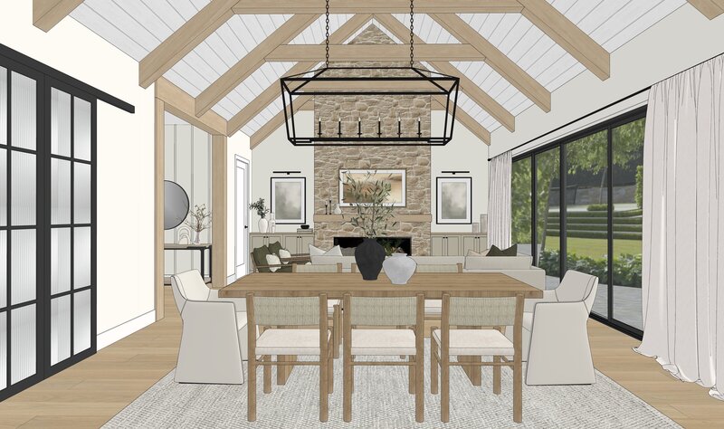 Interior design rendering of a living room by Ashley de Boer Interiors.