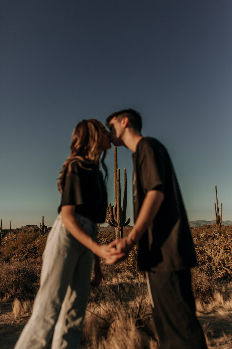 engagement session in the desert with saguaro cactus