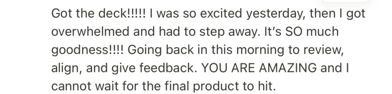 Screenshot of a client praising Her Higher Standard for creating a brand strategy that helped her attract her dream clients and elevate her business.