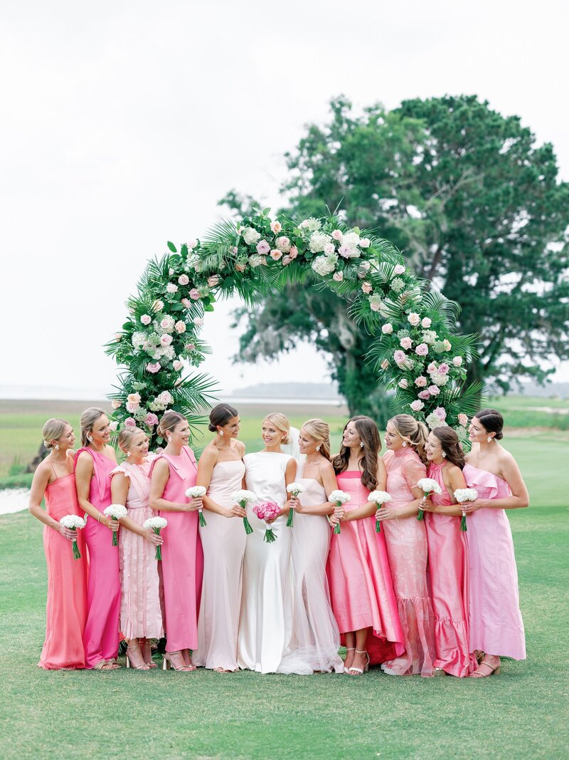 Bride holding an all blush bouquet