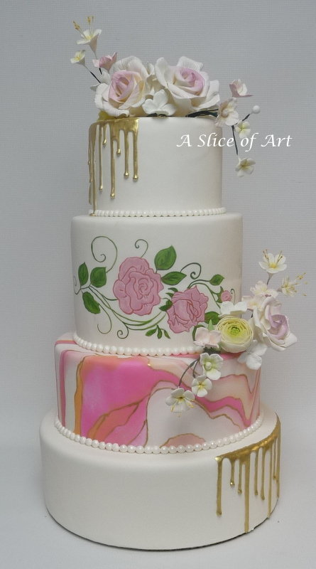 Marbled gold drip wedding cake