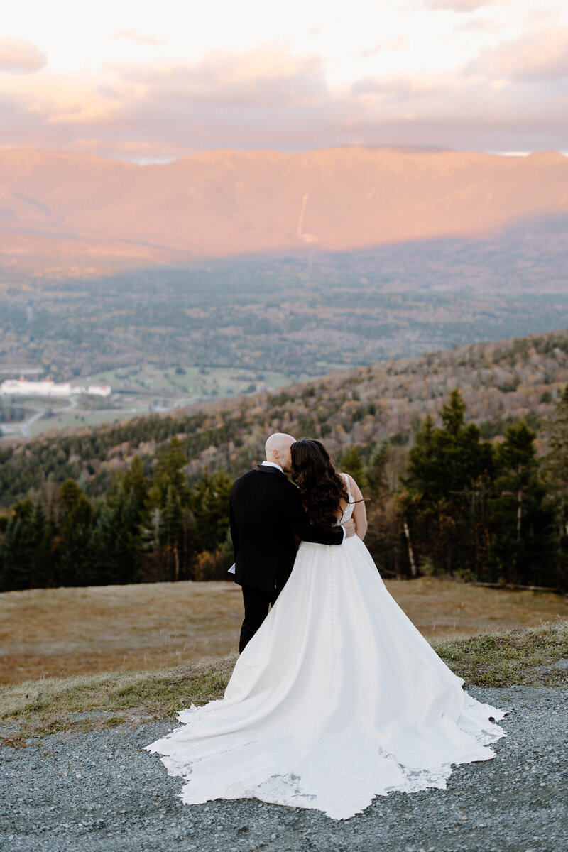 Bride and groom portraits on wedding day at Mount Washington resort in New Hampshire. New England wedding photographer
