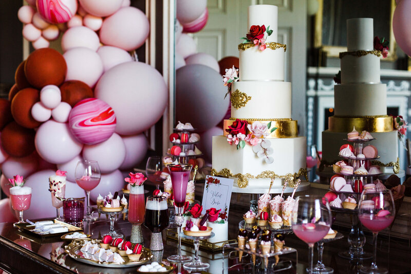 Luxury wedding dessert table at Saltmarshe Hall