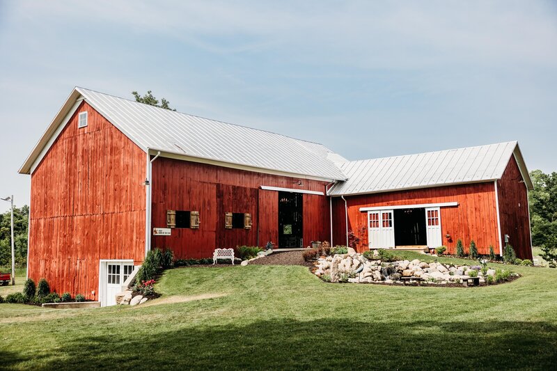 Barn exterior at the Olde Stone Porch wedding venue.