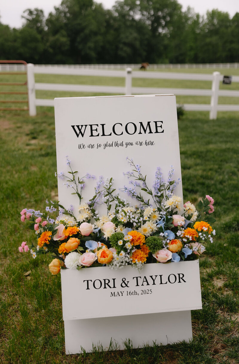 Welcome sign of Tori and Taylor's wedding