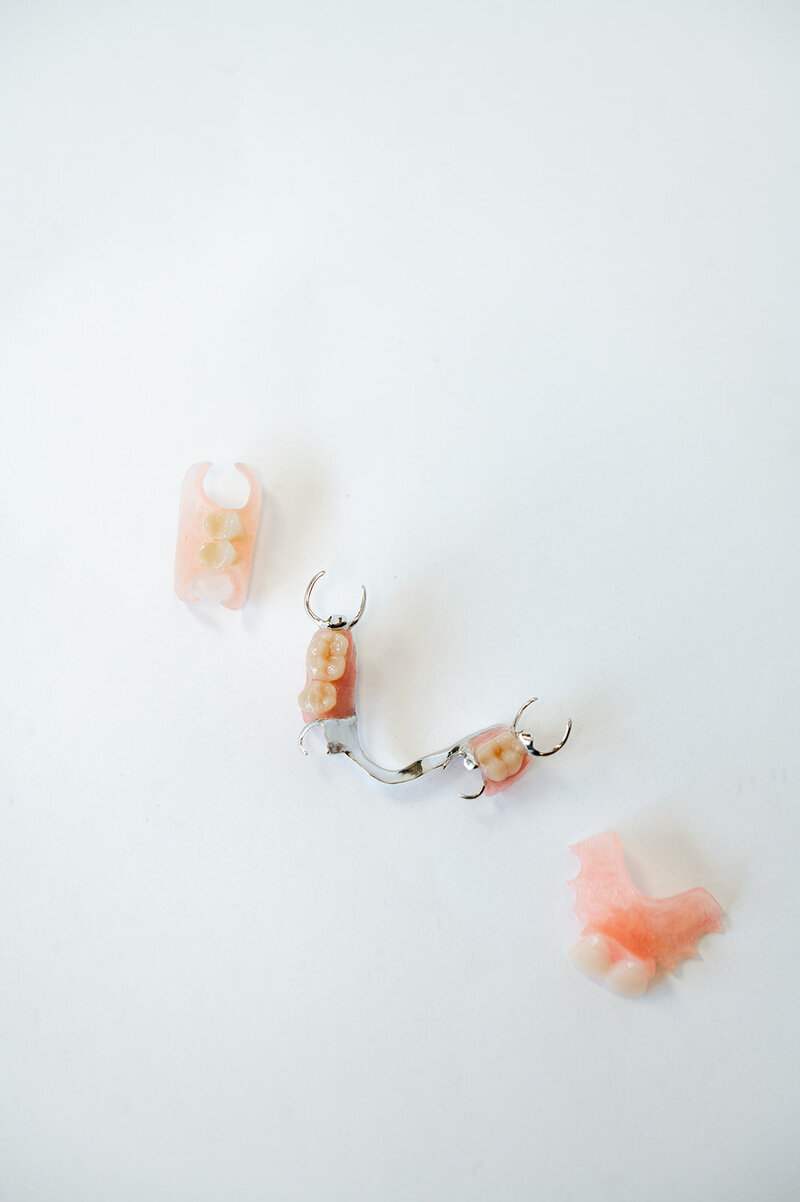 A closeup of professionally created partial dentures.