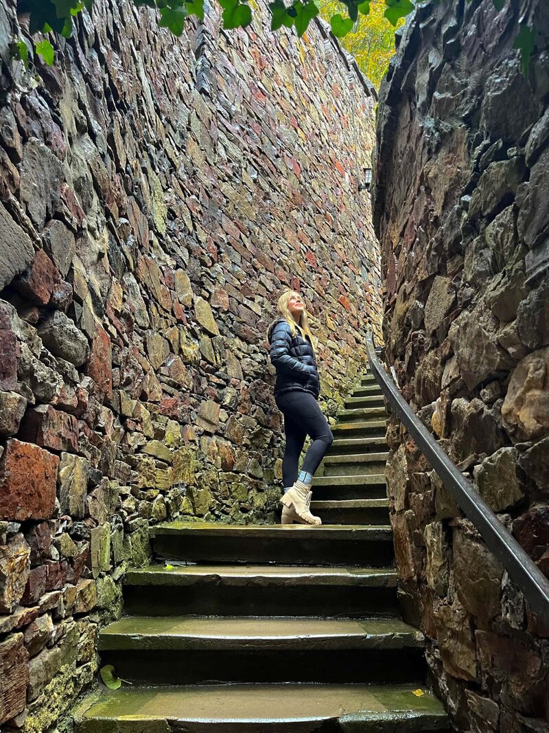 Colorado wedding and boudoir photographer looking up at a castle