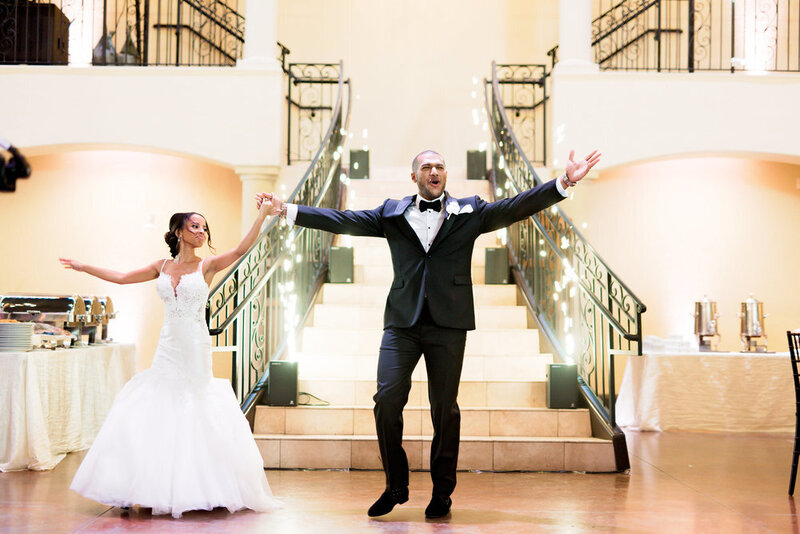 chapel-anna-villa-wedding-dallas-wedding-planner-swank-soiree-bride and groom in font of stairs