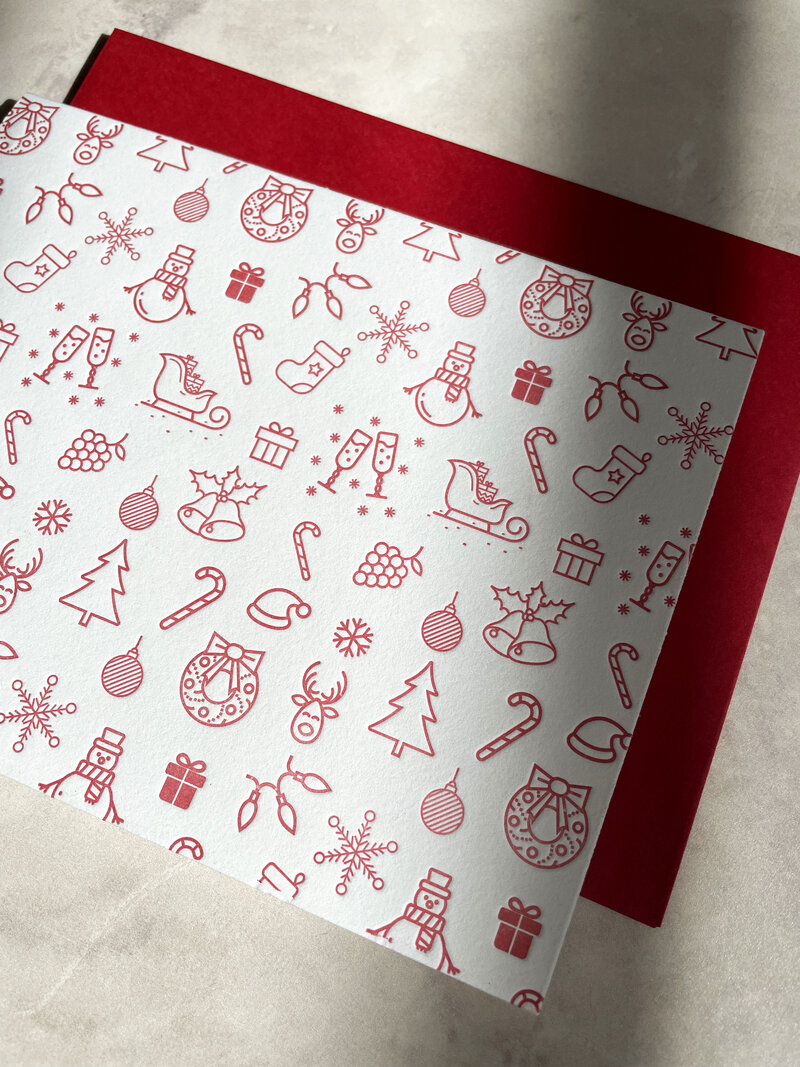 red letterpress christmas illustrations  card