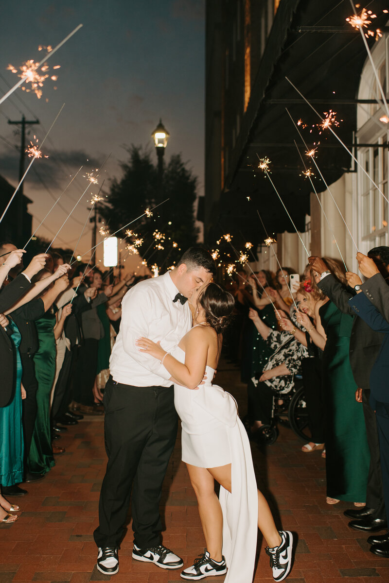 sparkler exit after a summer wedding at a hotel