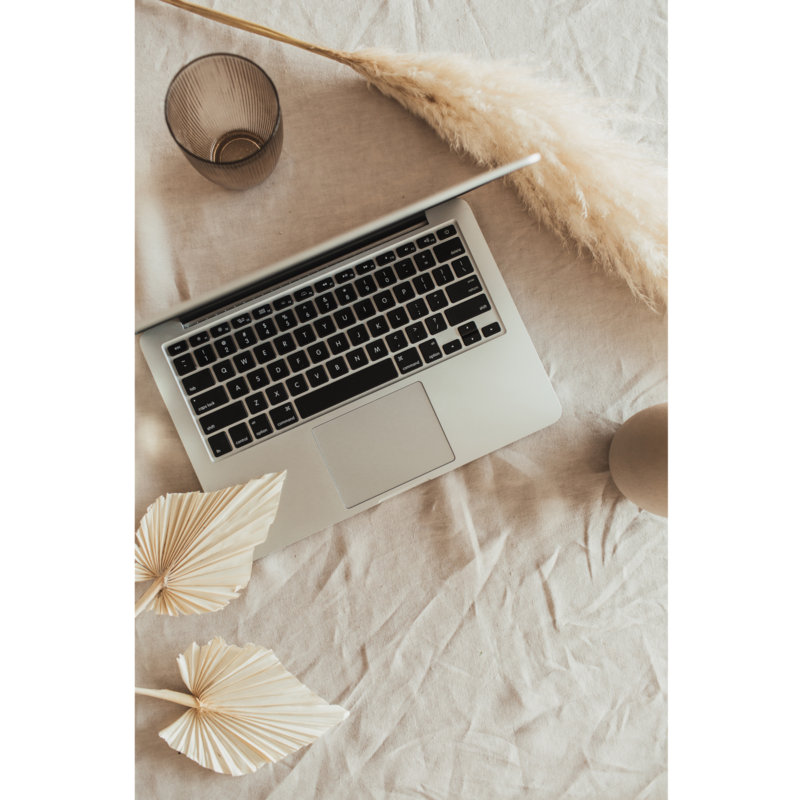 An aerial view of a sleek laptop set against a neutral background, capturing the essence of minimalist design and modern technology. Perfect for showcasing a professional, clean workspace aesthetic.