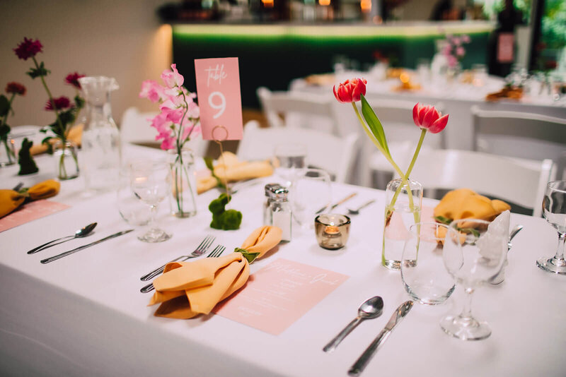Tablescape at The Tinsmith in Downtown Madison by Dream Weddings, a Wisconsin wedding planners. Flowers by Briar Loft Madison.