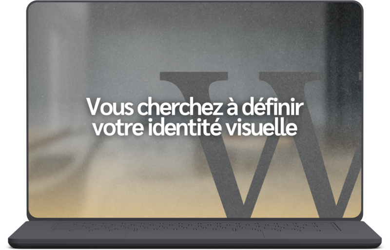 Ordinateur aux couleurs de Wicommup avec le message "Vous cherchez à définir votre identité visuelle"