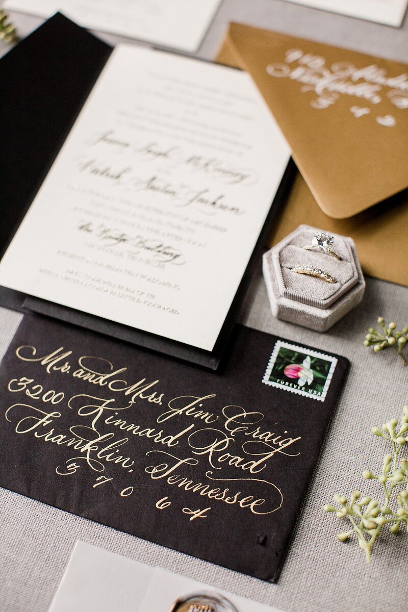 black and gold invitation suite by Knoxville Wedding Photographer, Amanda May Photos