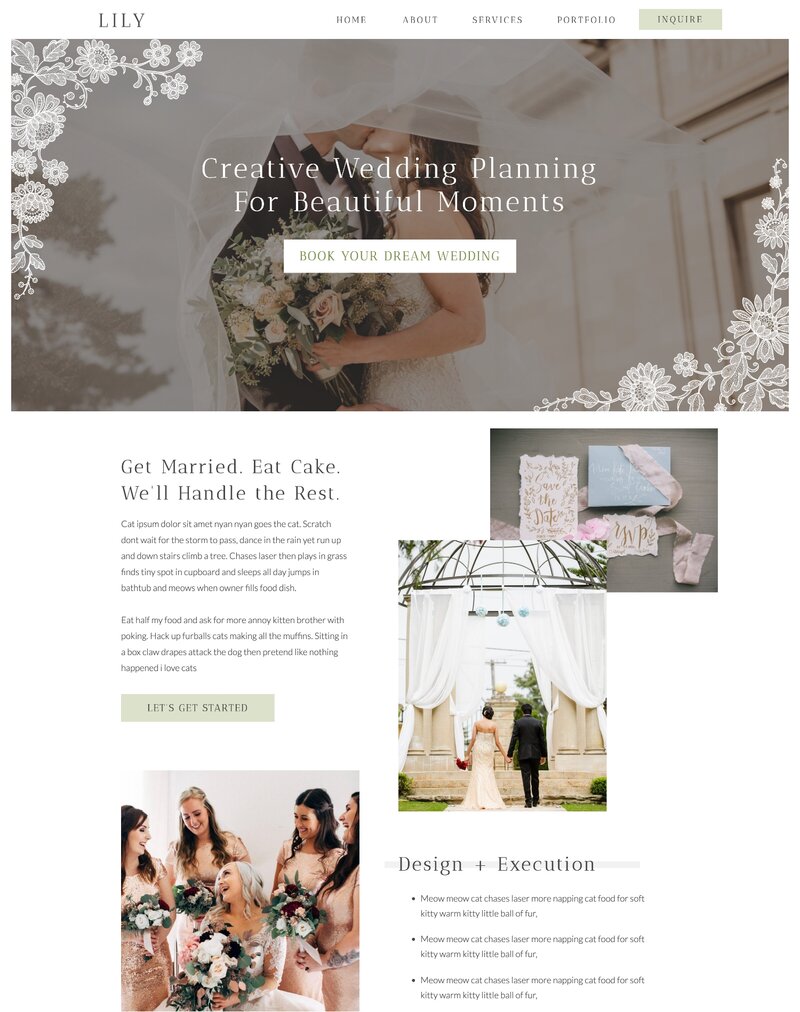 lace themed website homepage