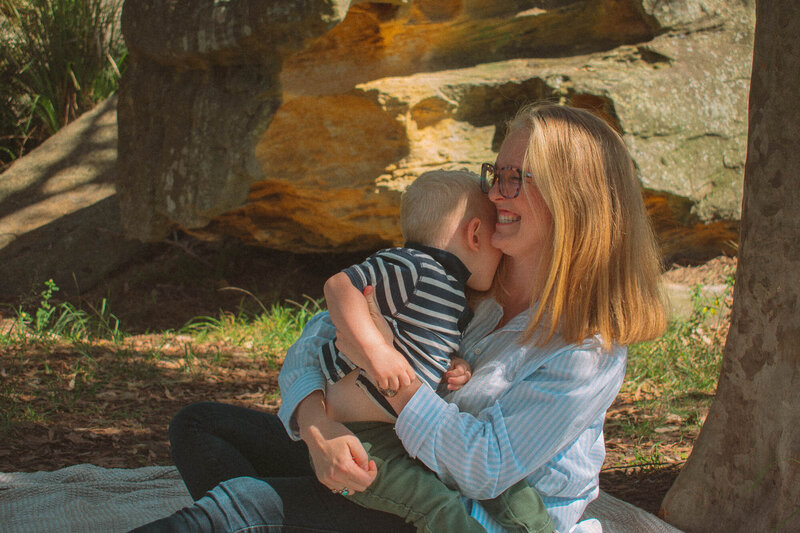 Mother hugging child