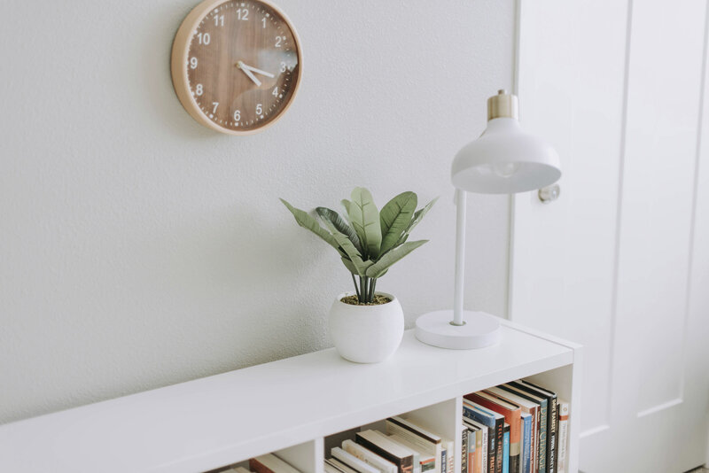 Boho clock and bookshelf
