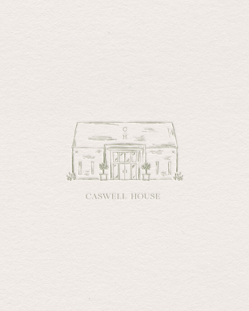 Delicate brand sketch detail for Caswell House on cream textured paper