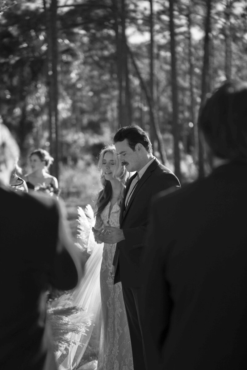Bride and groom at outdoor wedding ceremony