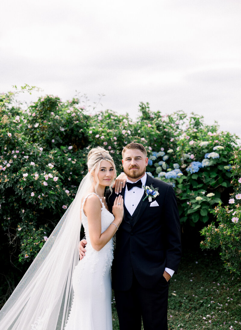 Bride and groom portraits at coastal wedding in Newport, RI