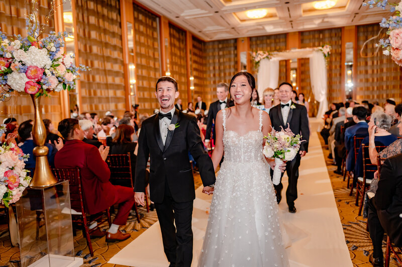 Bride and groom get married inside at The Peninsula Hotel in Chicago