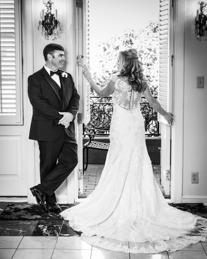 Bride and groom at Hotel Mazarin in New Orleans