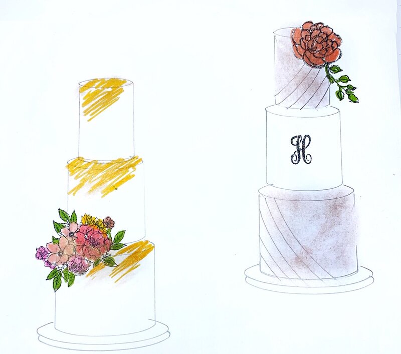 3 tier cake sketches with flowers