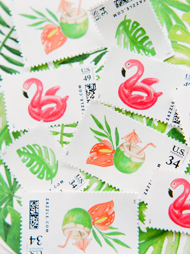 tropical-flamingo-coconut-cocktail-custom-stamps
