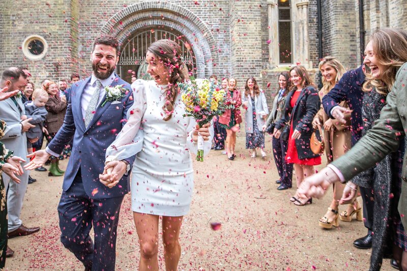 Bride and groom at UK wedding after ceremony