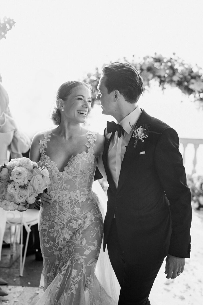 A happy bride and groom after their wedding in Italy. 