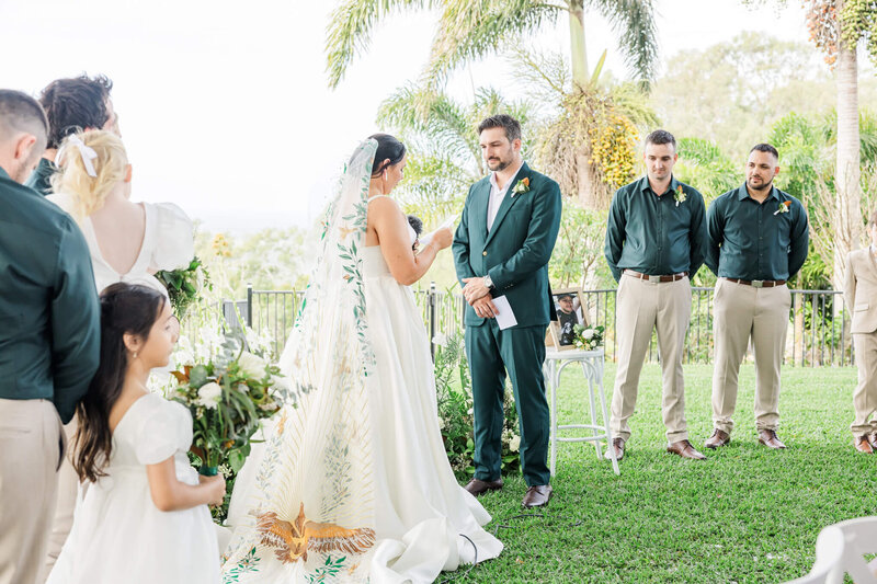 Bride and Groom exchanging vows at the beautiful wedding venue The Lookout Woodbury near Yeppoon.