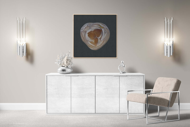 Fine Art Canvas with a natural frame featuring Project Stardust micrometeorite NMM 650 for luxury interior design