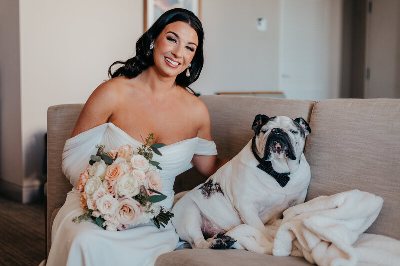 Bride with dog at westin hilton head wedding