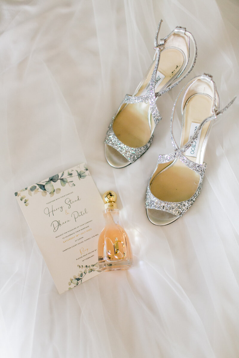 Bridal details and Jimmy Choo shoes for a Hampton court House wedding